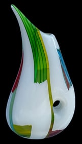 Anzola Fuga AVeM Murano Art Glass Vase Pitcher Form in vibrant white with multiple color window