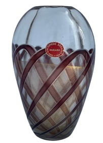 Archimede Seguso Murano Art Glass Vase Nastro Richiamato signed with original label