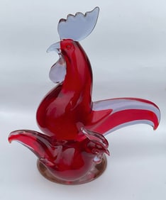 LARGE Seguso Vetri D Arte Model 13518 Murano art glass double rooster sculpture in sommerso glass