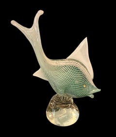 Dino Martens for Aureliano Toso murano art glass fish in latticino glass with applied latticino fins