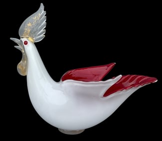 Dino Martens Aureliano Toso attributed murano Art Glass Sculpture of a rooster vibrant red and white