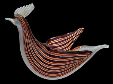 Dino Martens Aureliano Toso attributed Murano Art Glass figure of a bird orange brown white