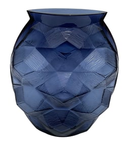 Lalique France Signed Art Glass Tortoise Vase in blue
