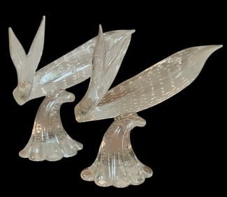 Luciano Gaspari for Salviati Large Pair of jumping fish figures with controlled bubbles signed