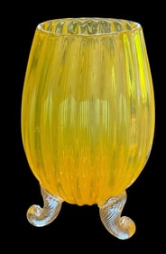 Barovier and Toso Murano Art Glass Oplaescent vase with applied gold glass feet