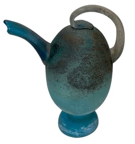 Cenedese Murano Art Glass scavo pitcher form in vibrant blue signed Cenedese