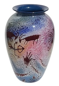 Richard Satava studio art glass vase with snowflake decoration