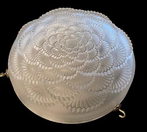 Rene Lalique French art glass flush mount fixture signed R Lalique: Rene Lalique French art glass flush mount fixture signed R Lalique