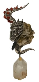 Amador Brojos Artist Signed Sterling Jasper and Rock Crystal Sculpture signed by the artist
