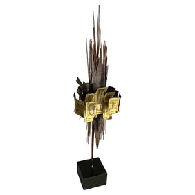 Curtis Jere 1960's Signed Brass on wood tall sculpture