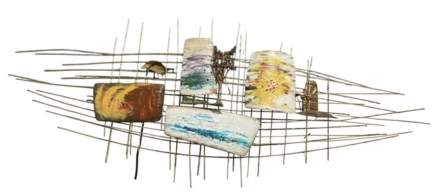LARGE Enamel and metal mid century modern enamel wall sculpture circa 1960's to 1970's