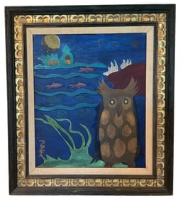 Rosemary Otto Vibrant oil painting with owl