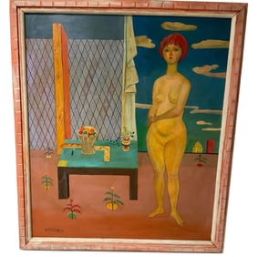 LARGE Frank Dinnino Oil on Canvas Mid Century Modern signed and dated
