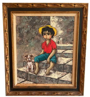 Signed Bollini Mid Century Modern Big Eyed painting: Signed Bollini Mid Century Modern Big Eyed painting