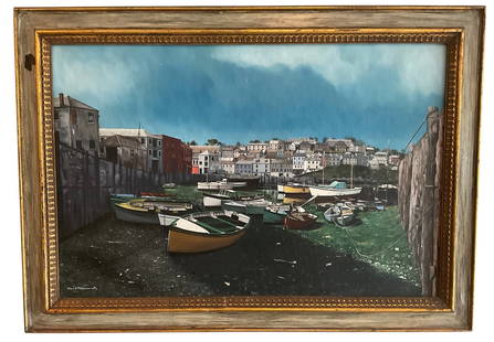 Glen A Fowler Signed oil painting of harbor scene Amazing detail: Glen A Fowler Signed oil pinting of harbor scene Amazing detail