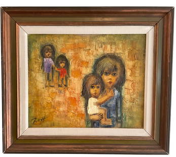 Signed Keyt Original Big Eyed Oil Painting with amazing detail: Signed Keyt Original Big Eyed Oil Painting with amazing detail