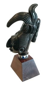 LOS CASTILLO Signed Black Onyx LARGE Mid Century sculpture on rosewood