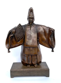Artist Signed Meiji Bronze masked figure with spiral décor