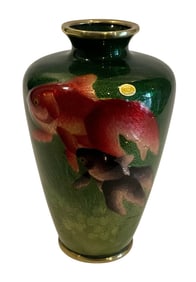 Ota Toshiro Signd Japanese Ginbari Cloisonne Vase with fish