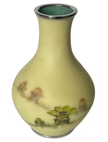 TAMURA Signed Yellow mid century modern cloisonne vase