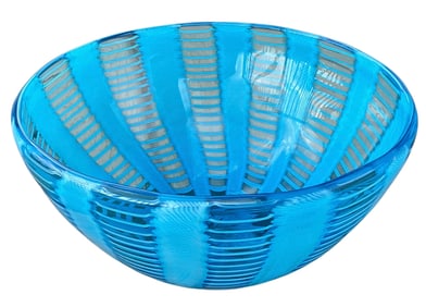 Signed Cenedese Murano Art Glass Bowl in light blue