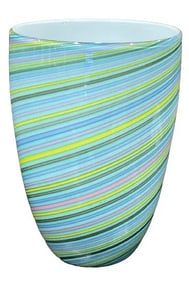 Signed Cenedese Swirling cane art glass murano vase