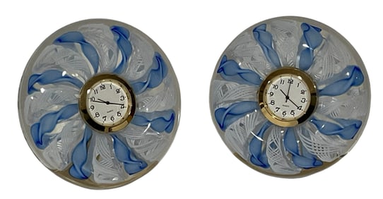 PAIR Murano Art glass latticino clocks