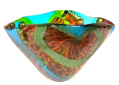 Luca Vidal Artist signed murano art glass vase with murrine and battuto work
