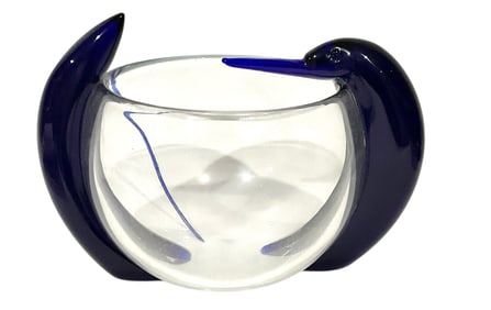Berit Johansen Salviati Signed art glass bird figural bowl