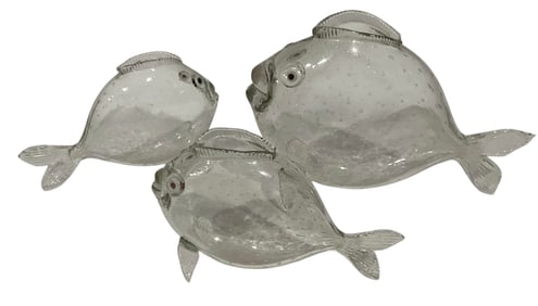 EARLY Murano TRIO of blown glass fish circa 1930's