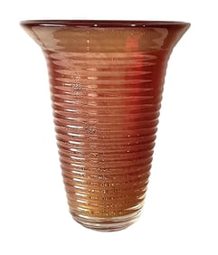 Seguso Vetri D'Arte signed murano red vase with gold foil decoration