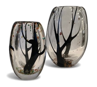 PAIR Vicke Lindstrand Kosta Trees Vases Large LU 2011 and 41753 Models