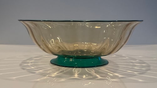 Vittorio Zecchin attributed Yellow Soffiati Bowl with Green foot