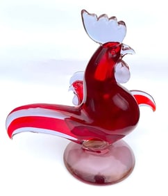 Seguso Vetri D'Arte Model 13518 double rooster sculpture in alexandrite sommerso glass