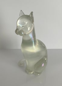 Archimede Seguso signed Irredescent glass sculpture of a cat