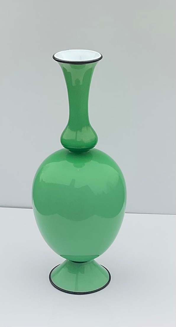 Fratelli Toso attributed circa 1930 Incamiciato art glass vase in green with gold highlights (1 of 4)