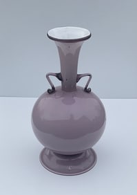 Fratelli Toso attributed circa 1930 Incamiciato art glass vase in purple with handles