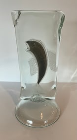 Alfredo barbini Murano Block Sculpture Cenedese 1950's with fish
