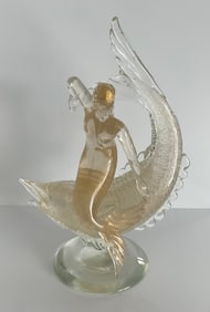 Alfredo Barbini attributed Salviati Murano Fish sculpture with mermaid