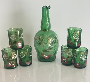 Anzolo Fuga Decanter Six glasses 3 faces Dated 1948