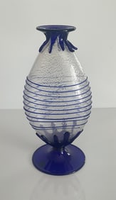 AVEM labeled 1930's Murano art glass vase with silver fleck decoration and blue