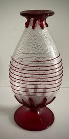 AVEM labeled 1930's Murano art glass vase with silver fleck decoration and red