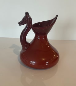 Ercole Barovier Barovier and Toso Brilliant red Corniola vase with animal handle