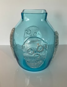 Fulvio Bianconi Blue Vase with apllied clear faces and decoration