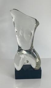 Large Ermanno Nason signed sculpture of a nude on black glass base