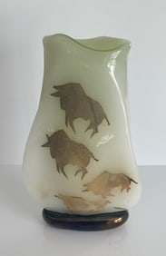 Ermanno Nason Style Murano Art Glass Vase with applied gold leaf horse decoration