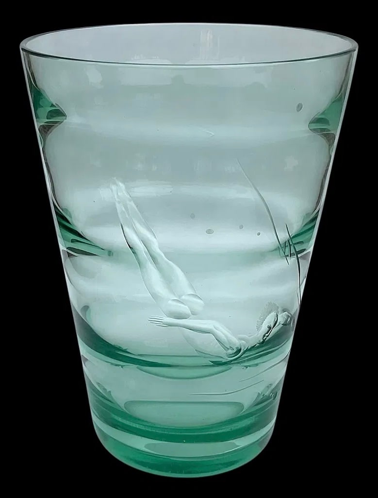 Peter Pelzel Acid Signed SALIR Murano art glass diver vase circa 1930's (1 of 6)