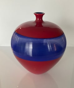 Sonja Blomdahl style signed studio glass incalmo vase