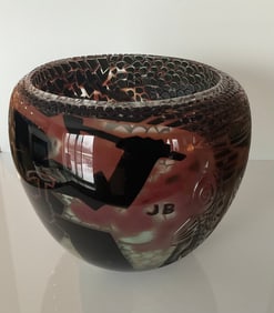 John Brekke studio Art Glass sculptural bowl signed and dated 1988