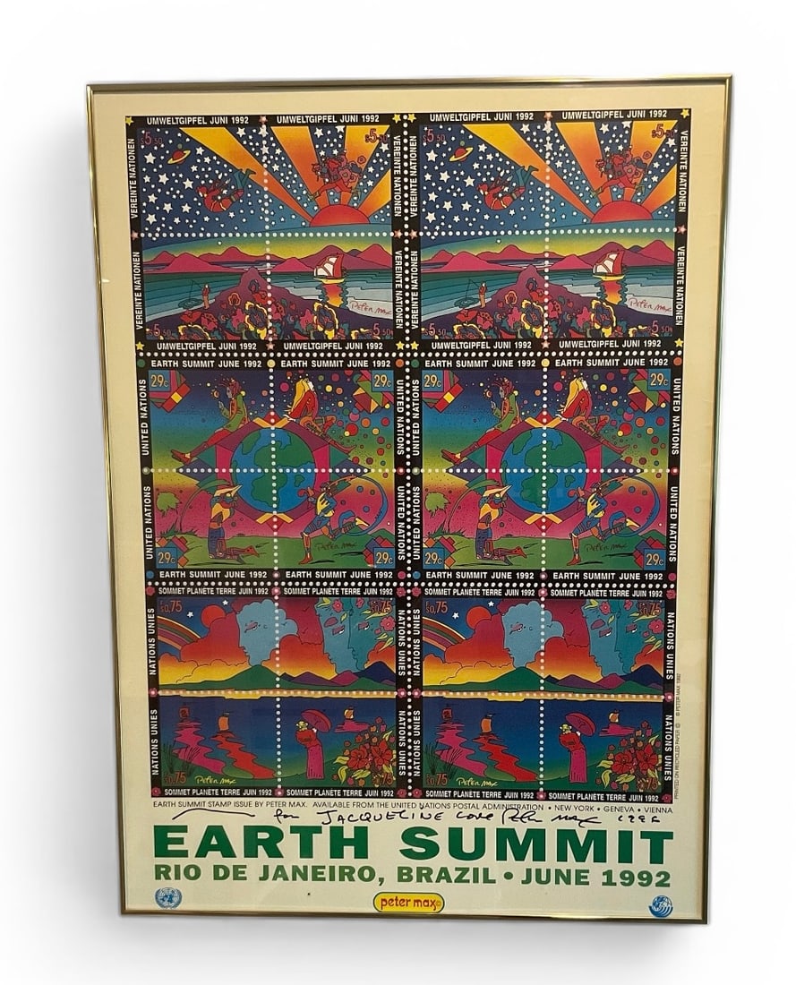 Peter Max Autographed and framed Earth Summit poster: Peter Max Autographed and framed Earth Summit poster